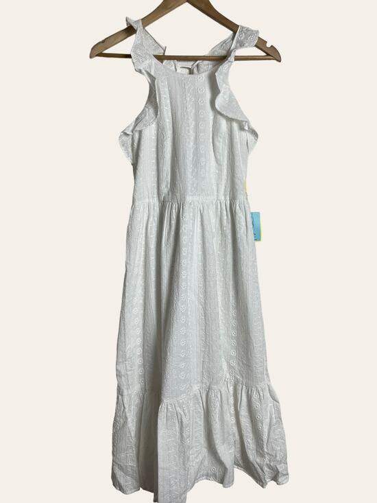 CeCe Dresses & Skirts - Cece White Eyelet Embroidered Atrapoy Ruffled Sleeveless Midi Dress Size 0